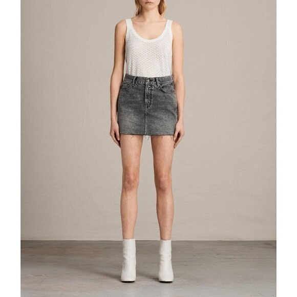 All Saints Betty Dark Gray Mini Denim Skirt 0 - Picture 1 of 4